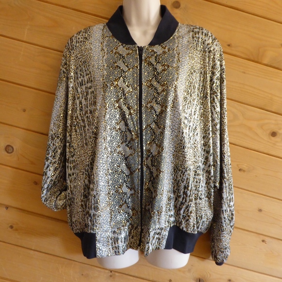 Pacific I.D. Full Zip Bomber Jacket Animal Reptile Shiny Funky - Picture 1 of 8